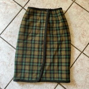 Vintage Plaid Pencil Wool Skirt